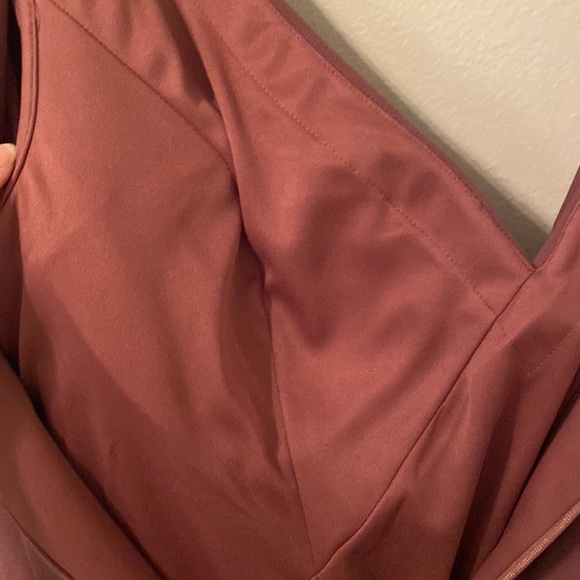 Oleg Cassini Knee Length Crepe Dress with Cascade in Color Chianti [Size: 14] - Picture 6 of 16